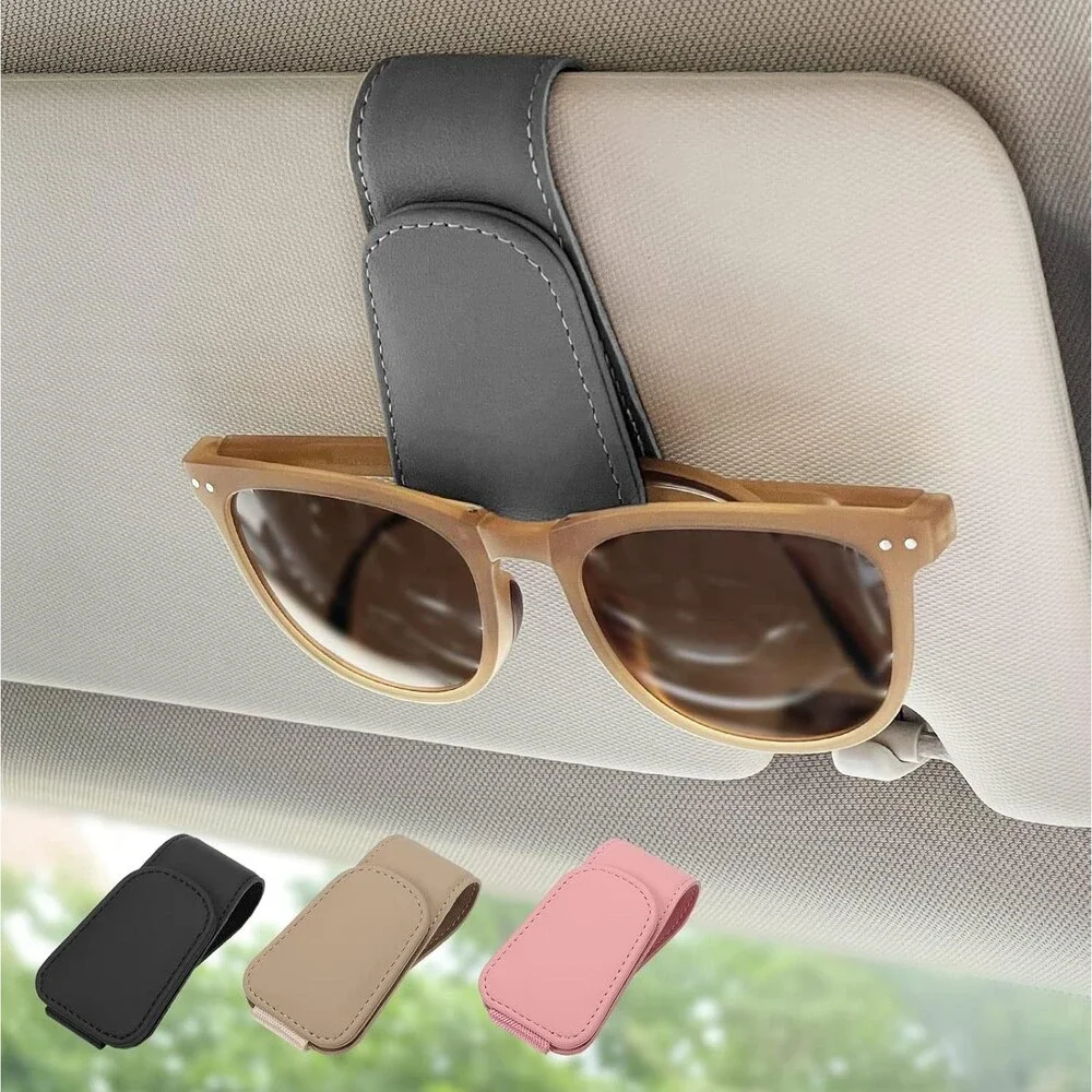 Magnetic Leather Eyeglass Hanger Clip Sunglasses Holder For Car Sun Visor Black